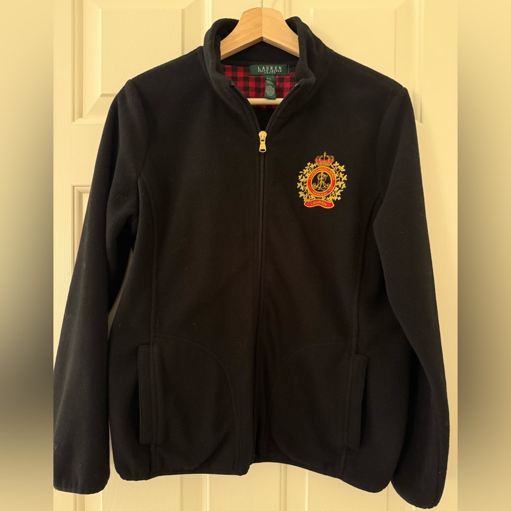 Lauren Ralph Lauren Black Fleece Jacket with Embroidered Crest